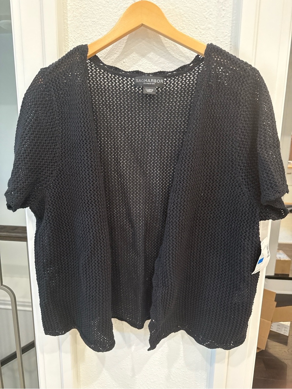 Sag Harbor Classics Black Open Knit Cardigan Sweater XL NWT